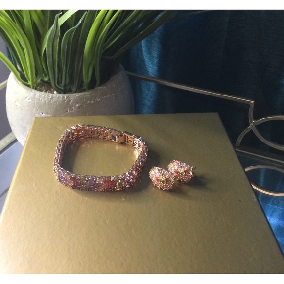 Multi-color, bracelet & earrings. Worn once. Excellent condition. - Picture 2 of 5